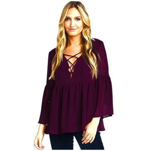 Show Me Your Mumu Purple Peplum Tie Top